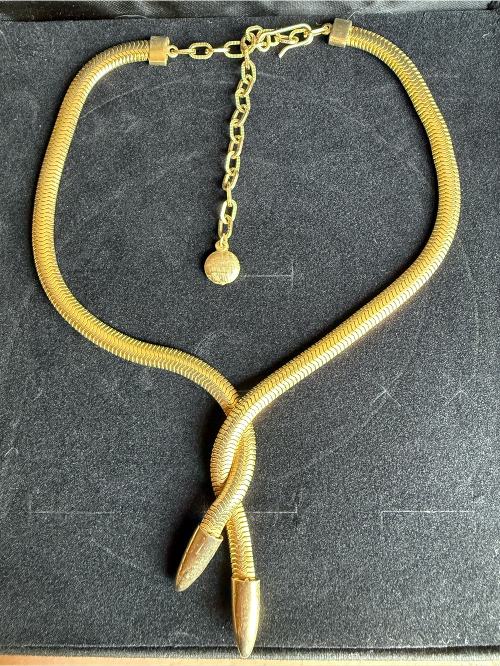 Vintage Gold-Tone Crossover Snake Chain Lariat Necklace